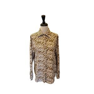 Mimosa Women's Zebra Striped Long Sleeve Button-up Shirt Blouse Brown Small